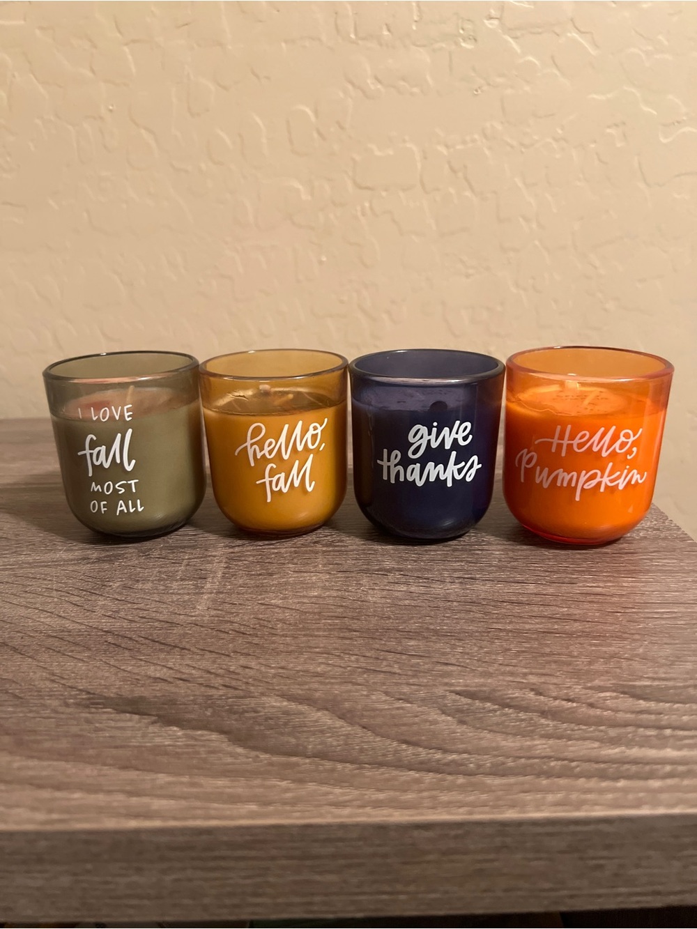 Target Bullseye Votive Candles Fall Autumn Thanks Pumpkin Glass Green Blue NWT
